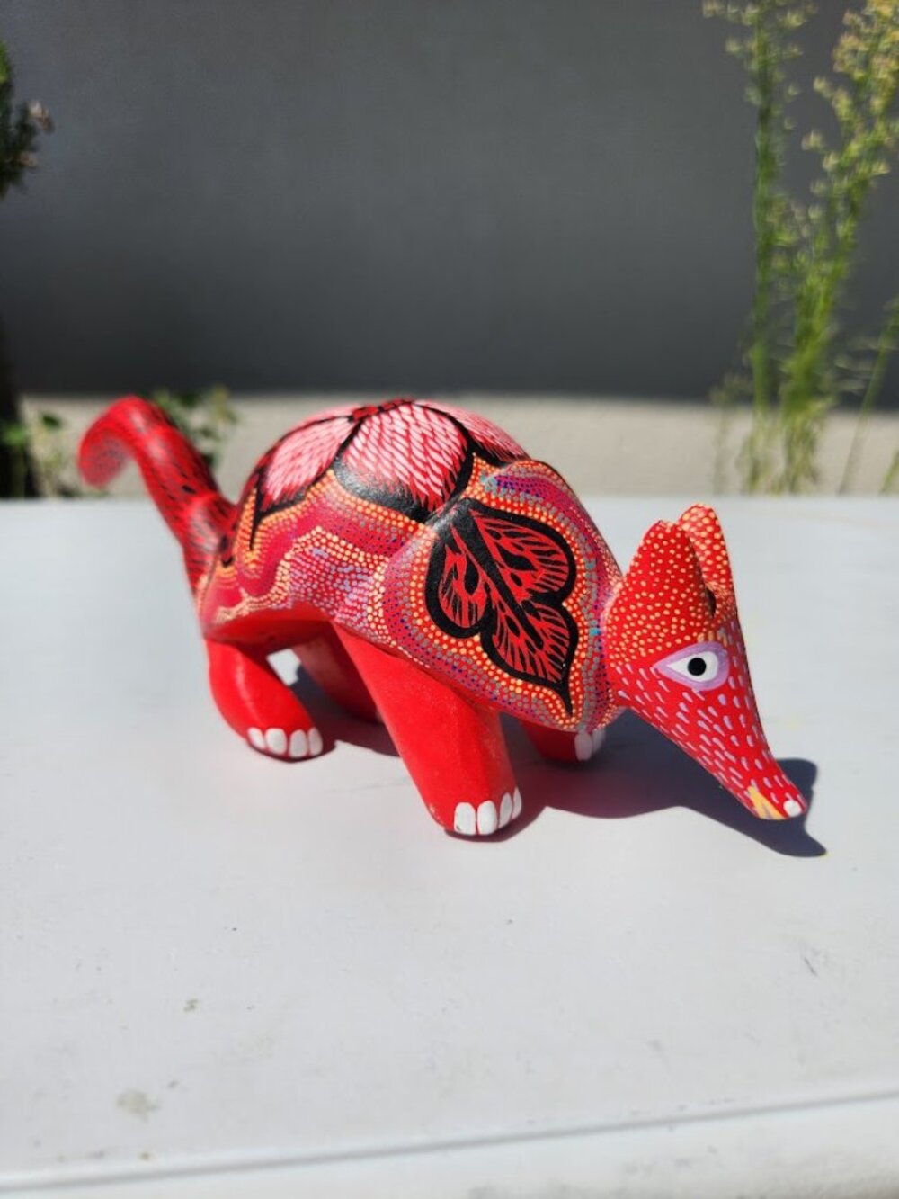 Authentic Mexican Oaxacan Alebrije Red Painted Armadillo 9" Folk Art Sculpture